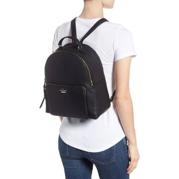 Kate Spade Jackson Women’s Noir Black Pebble Leather Medium Backpack NEW - Picture 1 of 14
